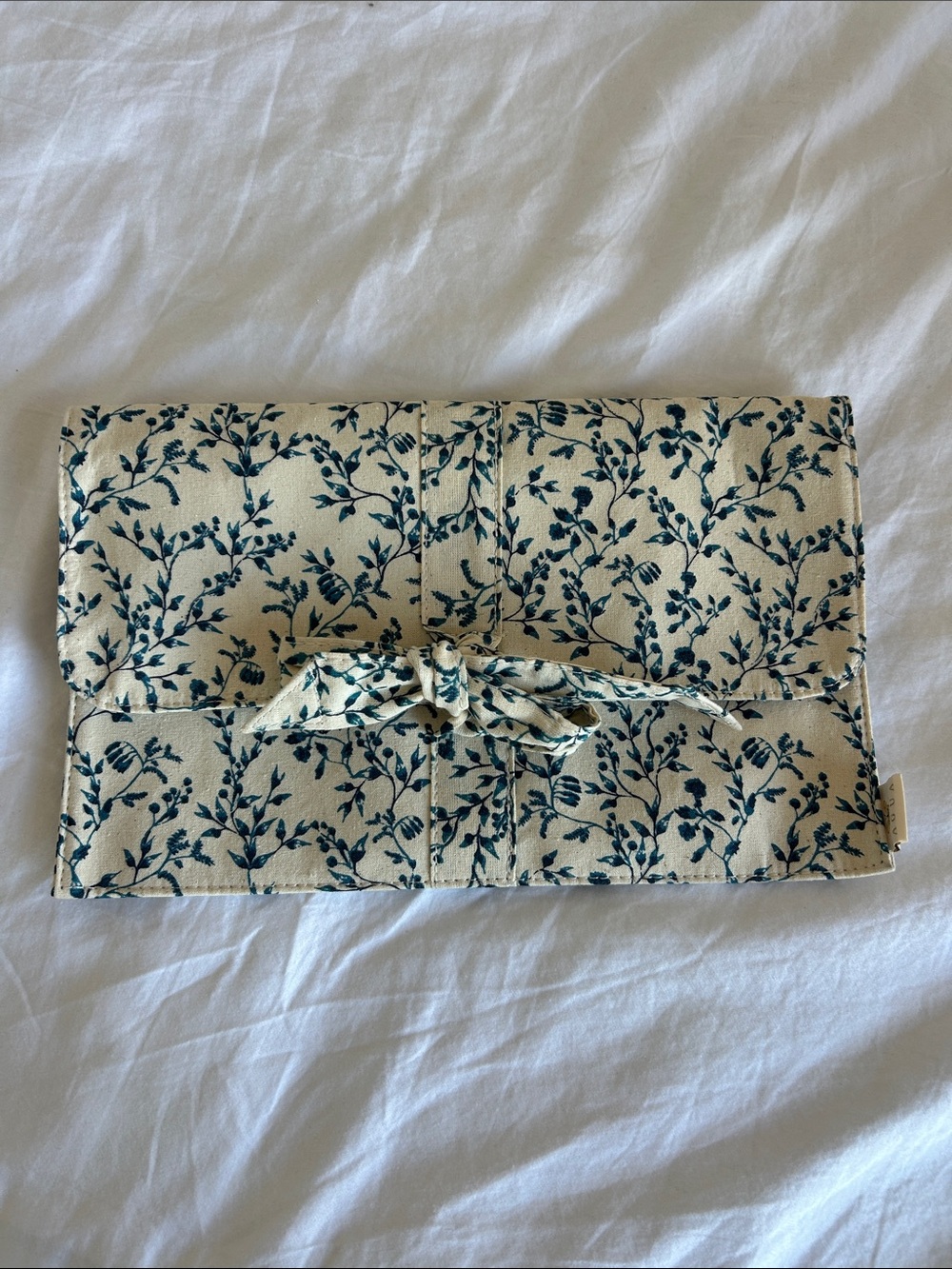Agua by Agua Bendita Cream Floral Clutch with Navy Print